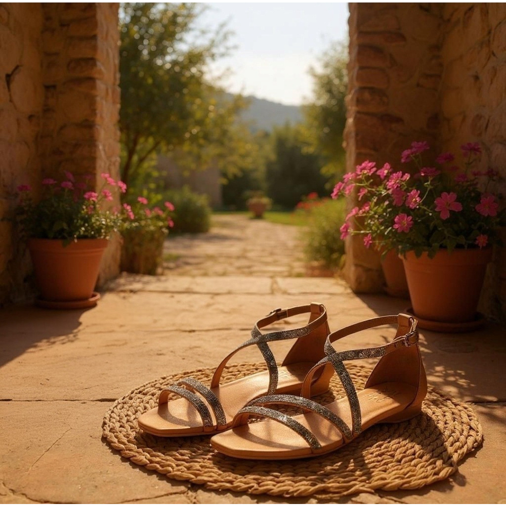 Naturalizer Women Strappy Flat ELegant Sandal SZ 9 WIDE BROWN BRONZE Embellished - Picture 14 of 14